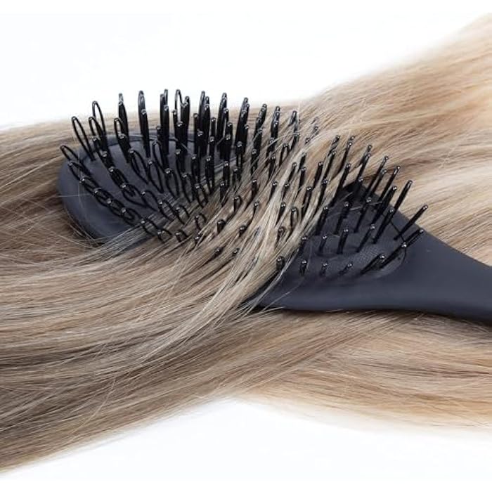 Hair Extension Brush, Loop Wig Brush Looped Soft Bristles Rubber Cushion Comb Brush for Hair Extensions and Wigs Detangling, Black - Image 2